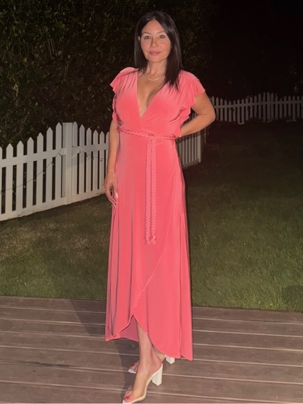 πMISA LOS ANGELES - Beautiful NWT Draped Wrap Maxi Coral Dress - S - M π - Picture 4 of 15